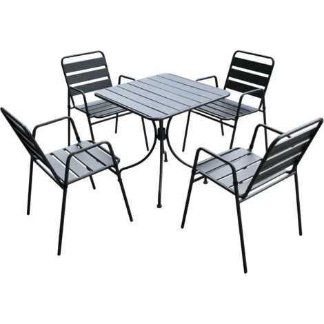 Set Pranzo Tavolo 4 Sedie con Braccioli Antracite Acciaio da Giardino Terrazzo
