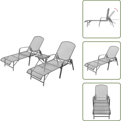 Set prendisole - vidaXL Lettini Prendisole 2 pz con Tavolino in Acciaio Antracite - Design a rete