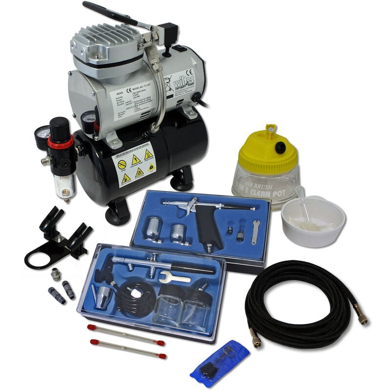 

Set profesional de aerografía con compresor AS189 con 2 aerógrafos Accesorios lacar Artes plásticas
