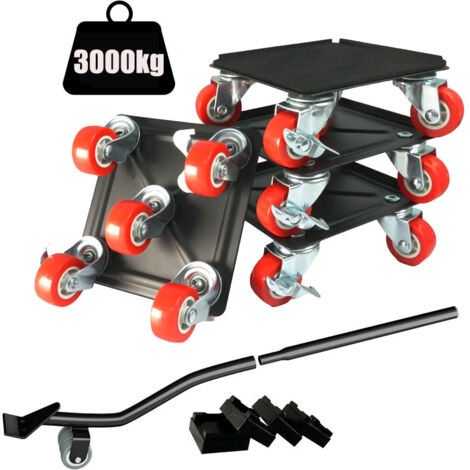 Set professionale per traslochi mobili - Carrello e sollevatore per mobili migliorati, capacità di carico di 3000 kg - Strumento per traslochi senza sforzo (set nero: 4 carrelli + 1 sollevatore)