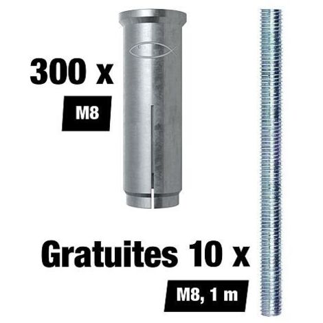 Set promotionnel Fischer Chevilles à frapper EA II - M8, 300 pièces + 10 tiges filetées M8 gratuites