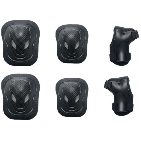 Set protections genoux coudes poignets réglables, équipement sécurité vélo patinage, noir