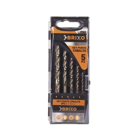SET PUNTE PER FORARE AL COBALTO BRIXO 5 PZ MISURE Ø 3-4-5-6-8 MM