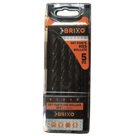 SET PUNTE PER FORARE BRIXO HSS RULLATE 5 PZ MISURE  Ø 3-4-5-6-8 MM