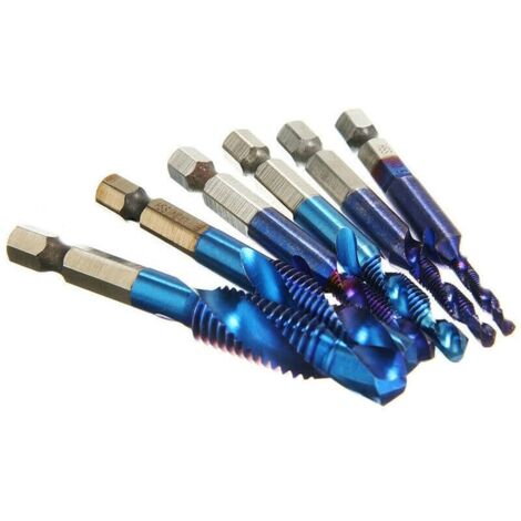SET PUNTE TRAPANO 6 PZ FILETTATURA METRICA HSS M3 M10 ESAGONALI 1/4&quot TEMPRATE BL