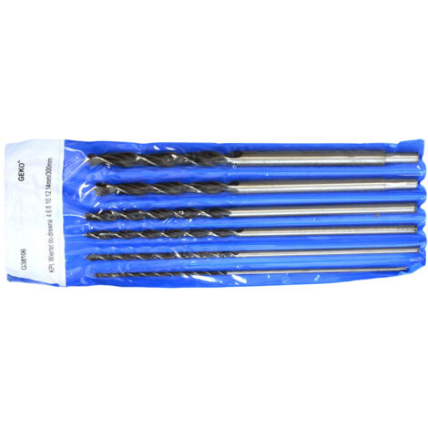 SET PUNTE TRAPANO 6 PZ PER LEGNO ELICOIDALI Ø4 - 14mm LUNGHEZZA 300mm GEKO