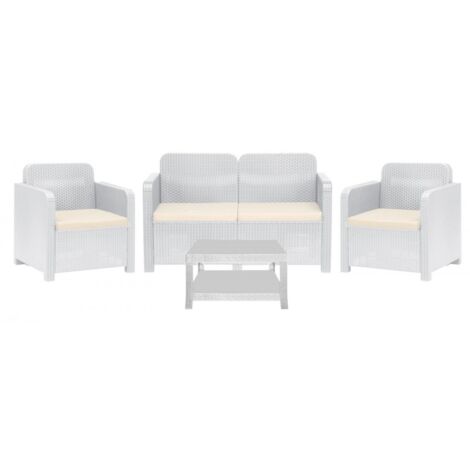 Set rattan garda divano 2 posti e 2 poltrone e tavolino colore bianco