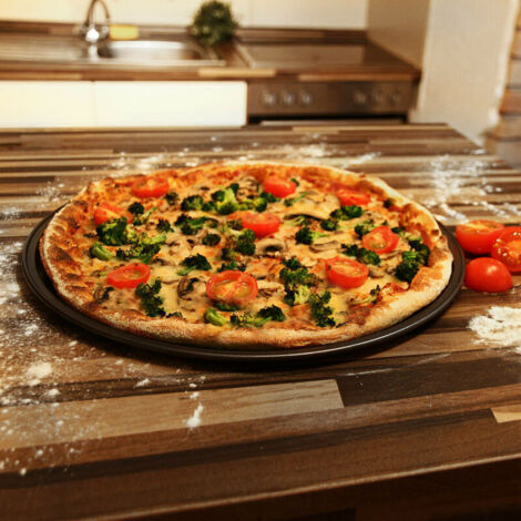 Set Relaxdays di 4 teglie per pizza, diametro 33 cm, antiaderenti, adatte al forno, in acciaio al carbonio, colore antracite.