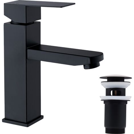 Set Robinet Salle de Bain Noir et Bonde Pop-up avec/sans Trop-plein Automatique