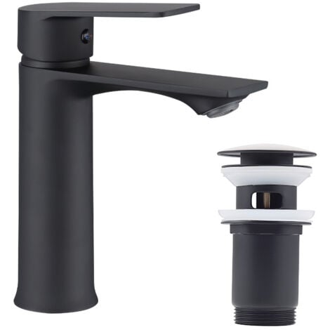 UBEEGOL Set Robinet Salle de Bain Noir et Bonde Pop-up avec Trop-plein Automatique Robinet de Lavabo avec Bonde de Lavabo