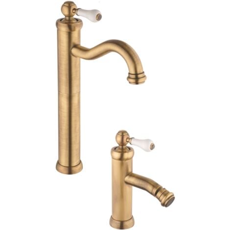 Set rubinetteria lavabo tipo alto e bidet stile retrò colore bronzo Piralla Como KITCOMOOF2