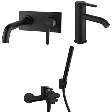 Set Rubinetti Jacuzzi per lavabo a parete con piastra e bidet senza scarico e vasca serie Sunset YO nero opaco