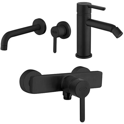 Set Rubinetti Jacuzzi per lavabo a parete e bidet senza scarico e doccia esterno serie Sunset YO nero opaco
