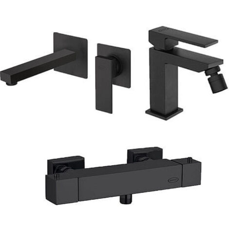 Set Rubinetti Jacuzzi per lavabo a parete e bidet senza scarico e doccia esterno serie Twinkle YO nero opaco