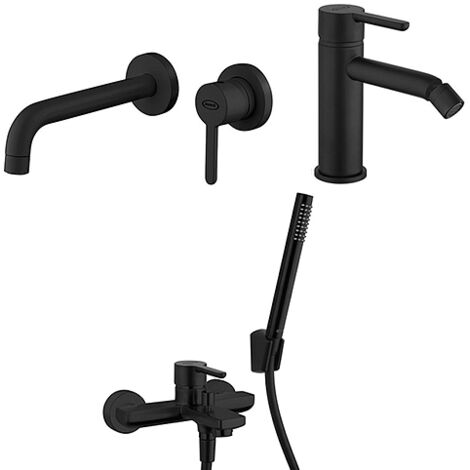 Set Rubinetti Jacuzzi per lavabo a parete e bidet senza scarico e vasca serie Sunset YO nero opaco