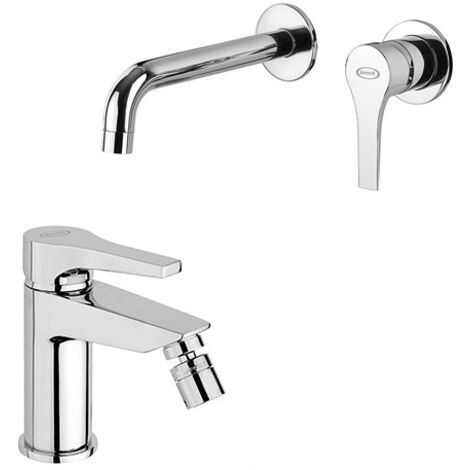Set Rubinetti Jacuzzi per lavabo a parete e bidet senza scarico serie Moonlight cromato