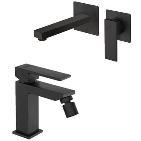 Set Rubinetti Jacuzzi per lavabo a parete e bidet senza scarico serie Twinkle YO nero opaco