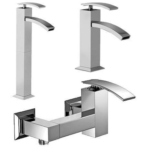 Set Rubinetti Jacuzzi per lavabo alto e bidet senza scarico e doccia esterno serie Glint cromato