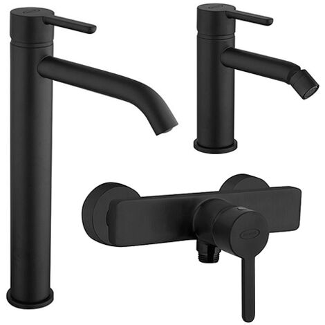 Set Rubinetti Jacuzzi per lavabo alto e bidet senza scarico e doccia esterno serie Sunset YO nero opaco