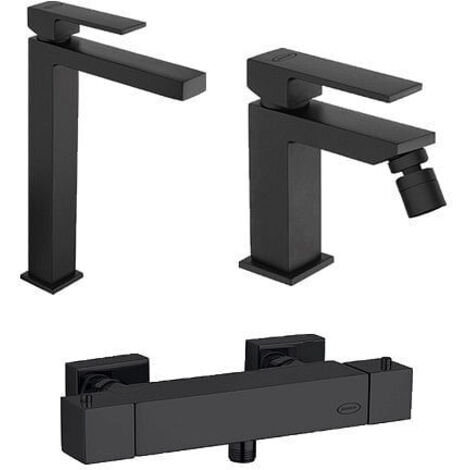 Set Rubinetti Jacuzzi per lavabo alto e bidet senza scarico e doccia esterno serie Twinkle YO nero opaco