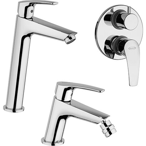 Set Rubinetti Jacuzzi per lavabo alto e bidet senza scarico e doccia incasso con deviatore serie Lucente cromato