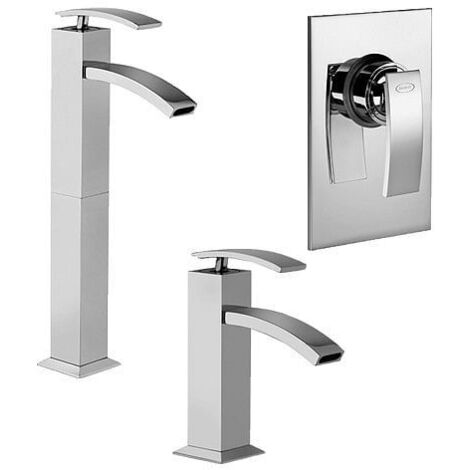 Set Rubinetti Jacuzzi per lavabo alto e bidet senza scarico e doccia incasso serie Glint cromato