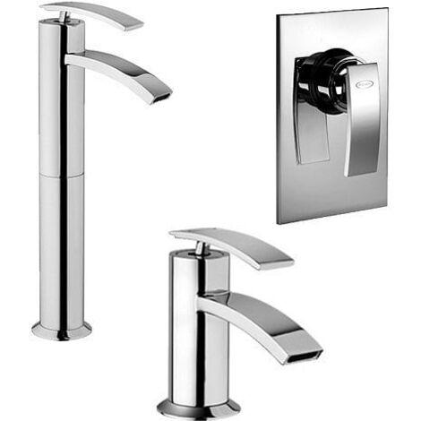 Set Rubinetti Jacuzzi per lavabo alto e bidet senza scarico e doccia incasso serie Ray cromato