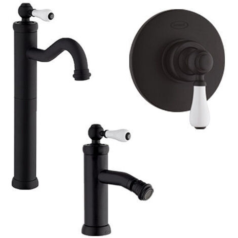 Set Rubinetti Jacuzzi per lavabo alto e bidet senza scarico e doccia incasso serie Tosca YO nero opaco