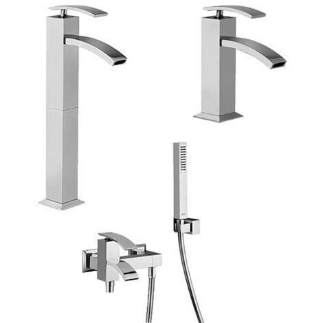 Set Rubinetti Jacuzzi per lavabo alto e bidet senza scarico e vasca serie Glint cromato