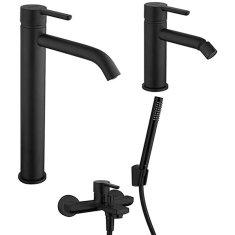 Set Rubinetti Jacuzzi per lavabo alto e bidet senza scarico e vasca serie Sunset YO nero opaco