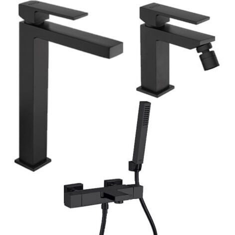 Set Rubinetti Jacuzzi per lavabo alto e bidet senza scarico e vasca serie Twinkle YO nero opaco