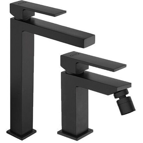 Set Rubinetti Jacuzzi per lavabo alto e bidet senza scarico serie Twinkle YO nero opaco