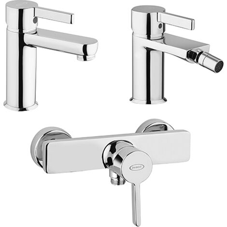 Set Rubinetti Jacuzzi per lavabo e bidet senza scarico e doccia esterno serie Fiamma cromato