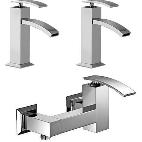 Set Rubinetti Jacuzzi per lavabo e bidet senza scarico e doccia esterno serie Glint cromato