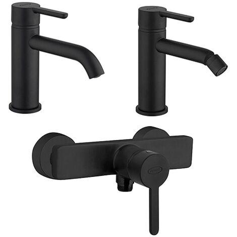 Set Rubinetti Jacuzzi per lavabo e bidet senza scarico e doccia esterno serie Sunset YO nero opaco