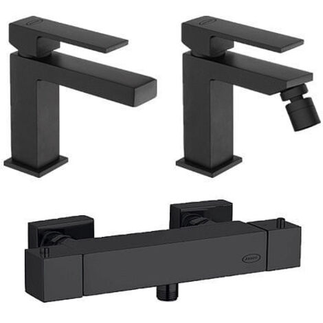 Set Rubinetti Jacuzzi per lavabo e bidet senza scarico e doccia esterno serie Twinkle YO nero opaco