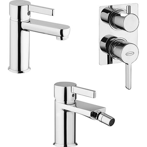 Set Rubinetti Jacuzzi per lavabo e bidet senza scarico e doccia incasso con deviatore serie Fiamma cromato