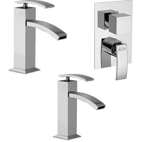 Set Rubinetti Jacuzzi per lavabo e bidet senza scarico e doccia incasso con deviatore serie Glint cromato