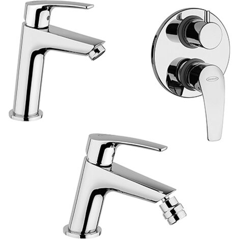 Set Rubinetti Jacuzzi per lavabo e bidet senza scarico e doccia incasso con deviatore serie Lucente cromato