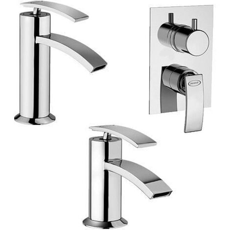 Set Rubinetti Jacuzzi per lavabo e bidet senza scarico e doccia incasso con deviatore serie Ray cromato