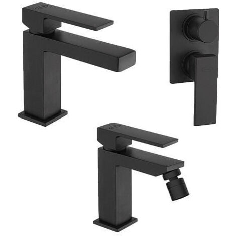 Set Rubinetti Jacuzzi per lavabo e bidet senza scarico e doccia incasso con deviatore serie Twinkle YO nero opaco