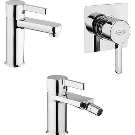 Set Rubinetti Jacuzzi per lavabo e bidet senza scarico e doccia incasso serie Fiamma cromato