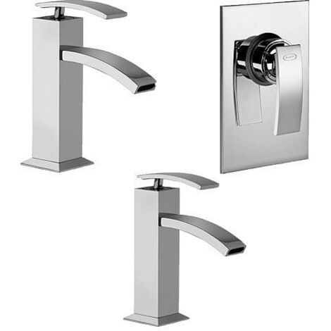 Set Rubinetti Jacuzzi per lavabo e bidet senza scarico e doccia incasso serie Glint cromato