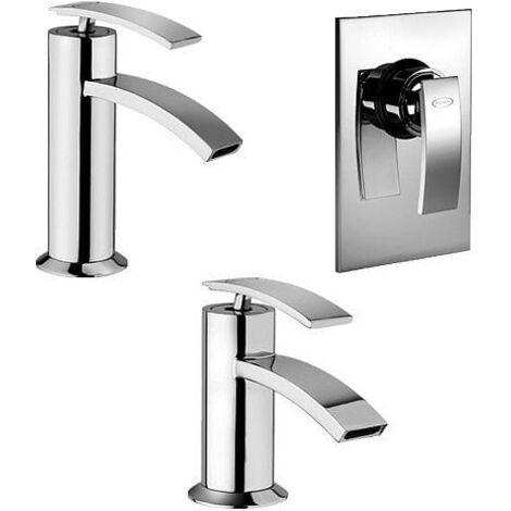 Set Rubinetti Jacuzzi per lavabo e bidet senza scarico e doccia incasso serie Ray cromato