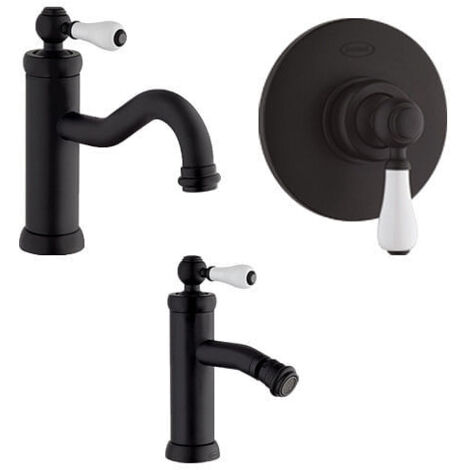Set Rubinetti Jacuzzi per lavabo e bidet senza scarico e doccia incasso serie Tosca YO nero opaco