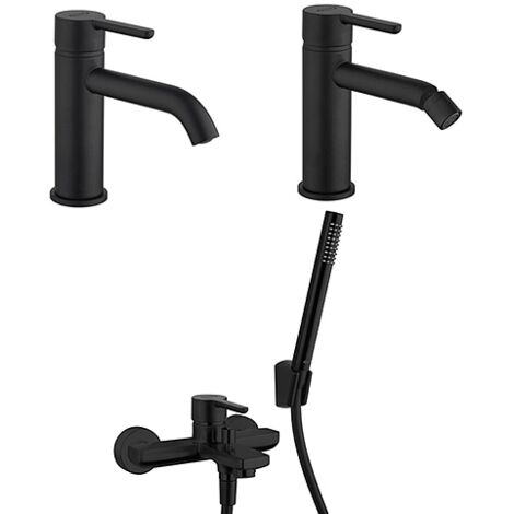 Set Rubinetti Jacuzzi per lavabo e bidet senza scarico e vasca serie Sunset YO nero opaco