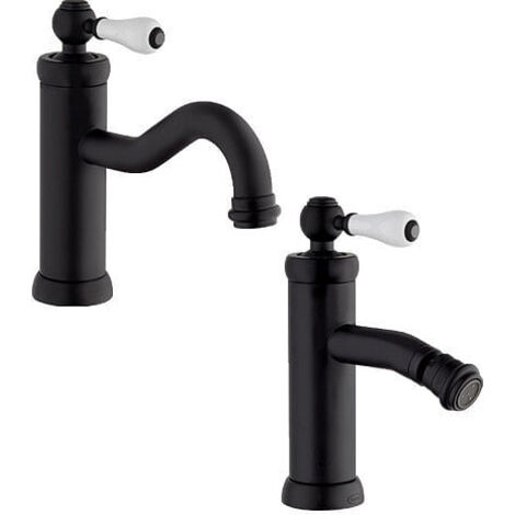 Set Rubinetti Jacuzzi per lavabo e bidet senza scarico serie Tosca YO nero opaco