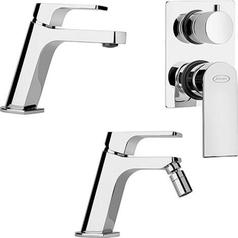 Set Rubinetti Jacuzzi per lavabo e bidet senza scarico serie Twilight e doccia incasso con deviatore cromato