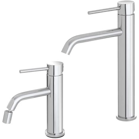 Set rubinetti lavabo alto e bidet in acciaio inox con scarico Nuego