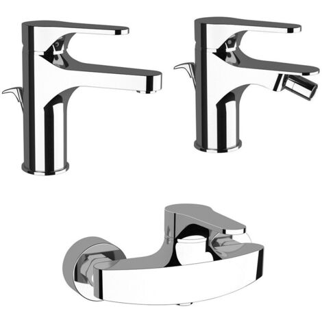 Set rubinetti lavabo, bidet e doccia esterno con kit doccetta in ottone cromo di Rubinetterie Mariani Linea Surf